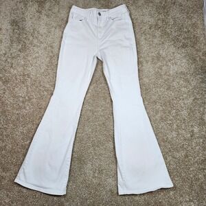 SO Flare Jeans High Rise Solid White Stretch Denim Retro Boho Size 11/30W